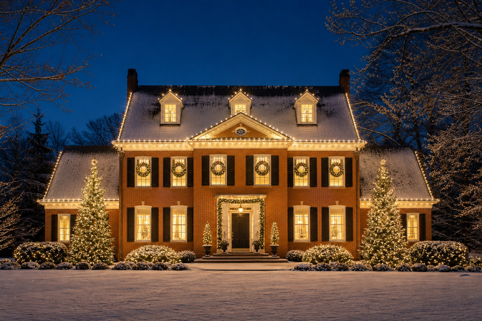 Colonial home decorated for Christmas